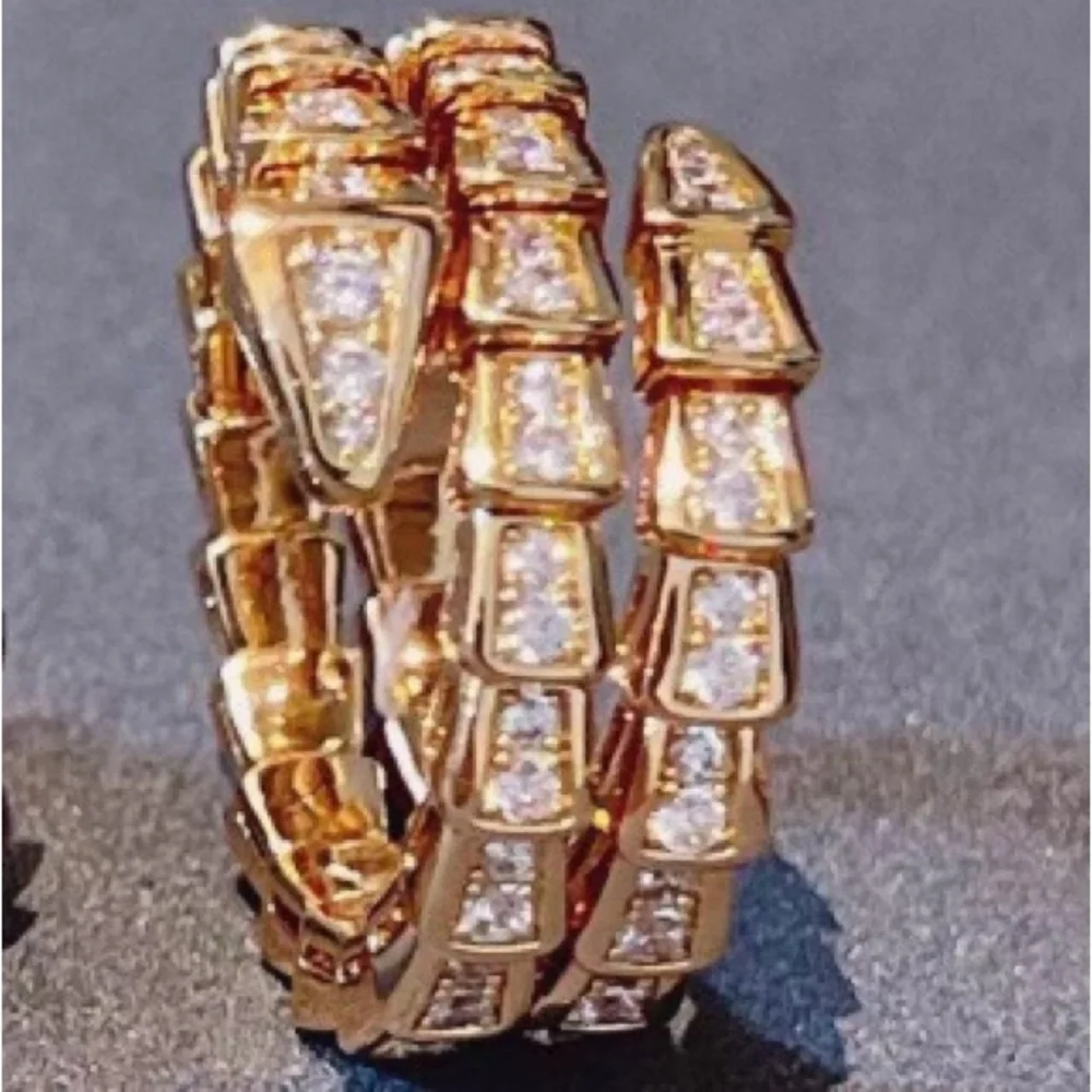 Bulgari Gold and Clear Crystal Serpentine Wrap Ring